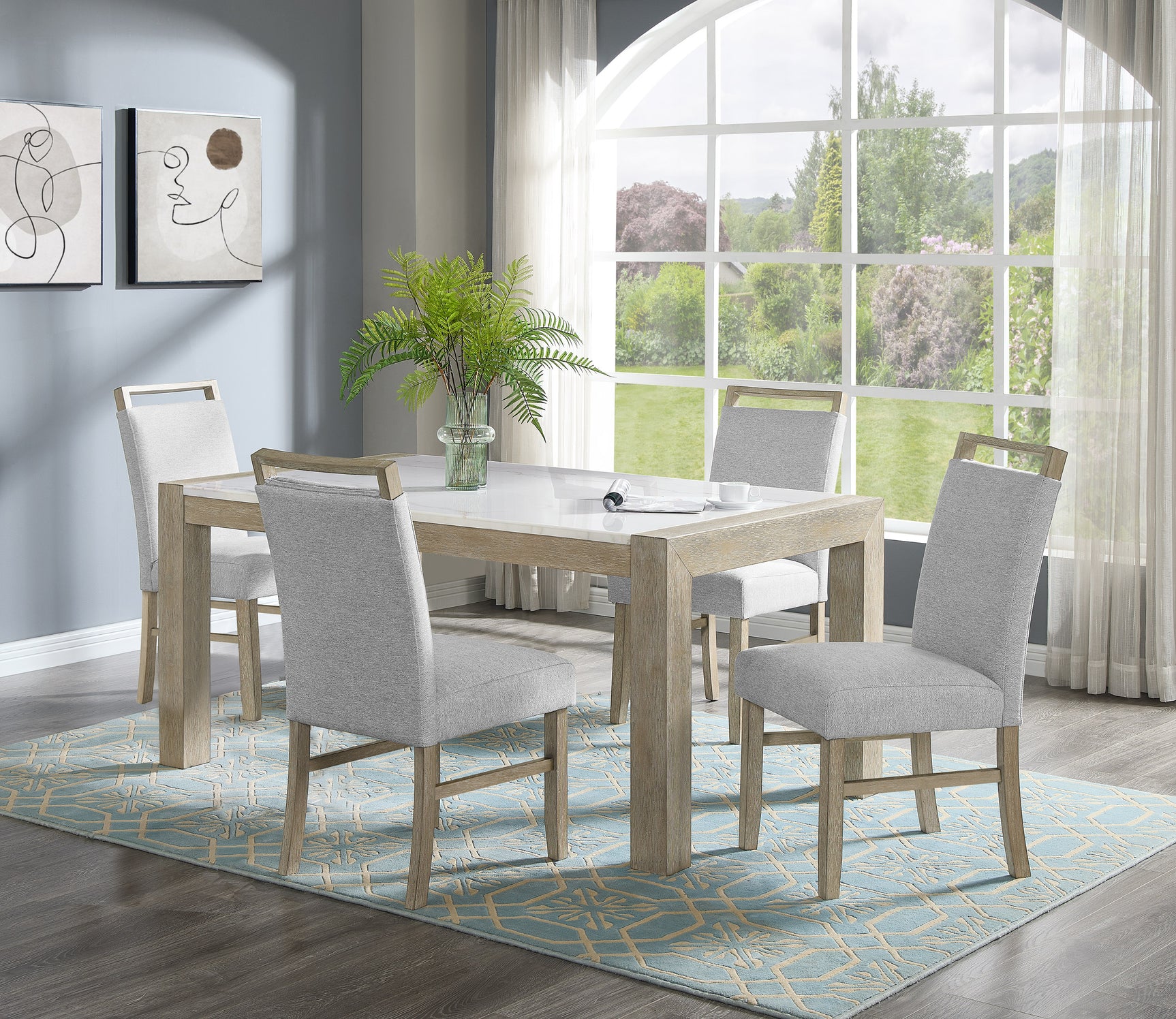Hazel Natural/Gray Genuine Marble Top Dining Set - Ornate Home