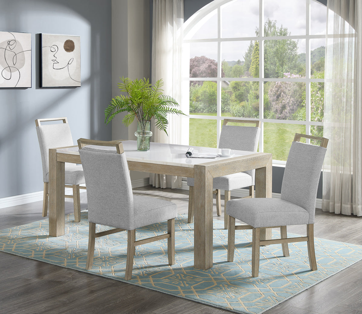 Hazel Natural/Gray Genuine Marble Top Dining Set - Ornate Home