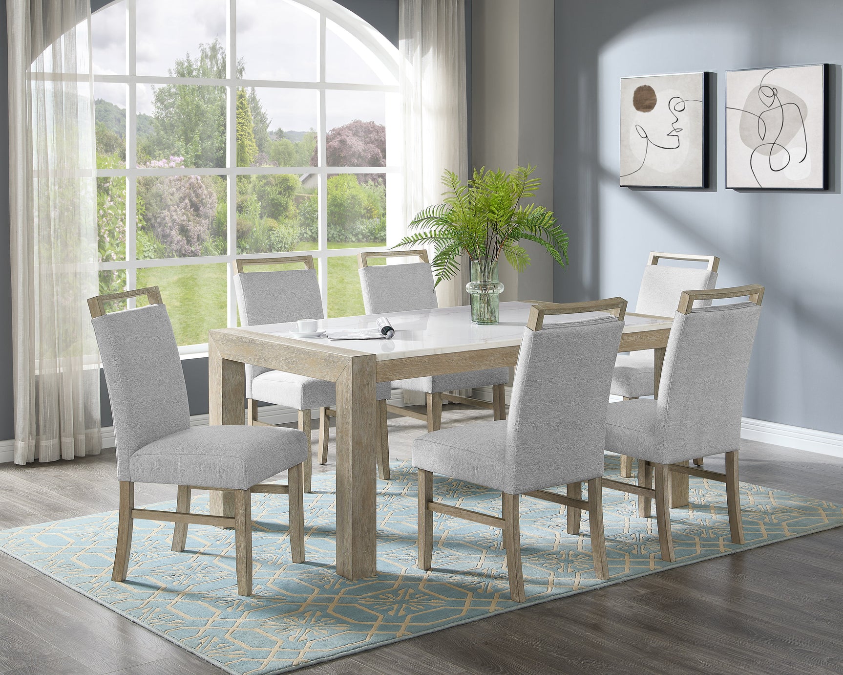Hazel Natural/Gray Genuine Marble Top Dining Set - Ornate Home