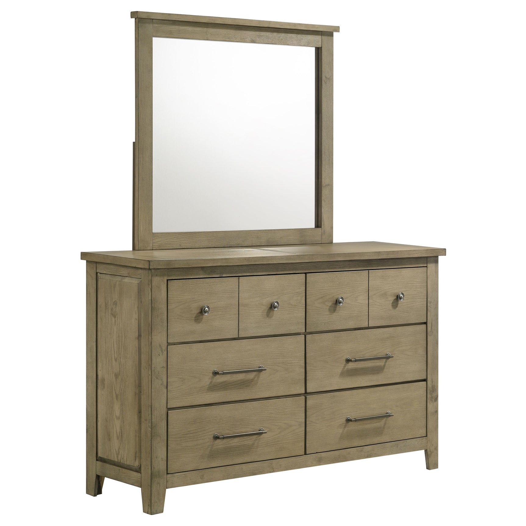Hazlewood Vineyard Oak 6-drawer Bedroom Dresser with Mirror - Ornate Home