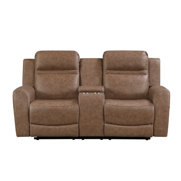 Hearth Brown Double Reclining Loveseat With Center Console - Ornate Home