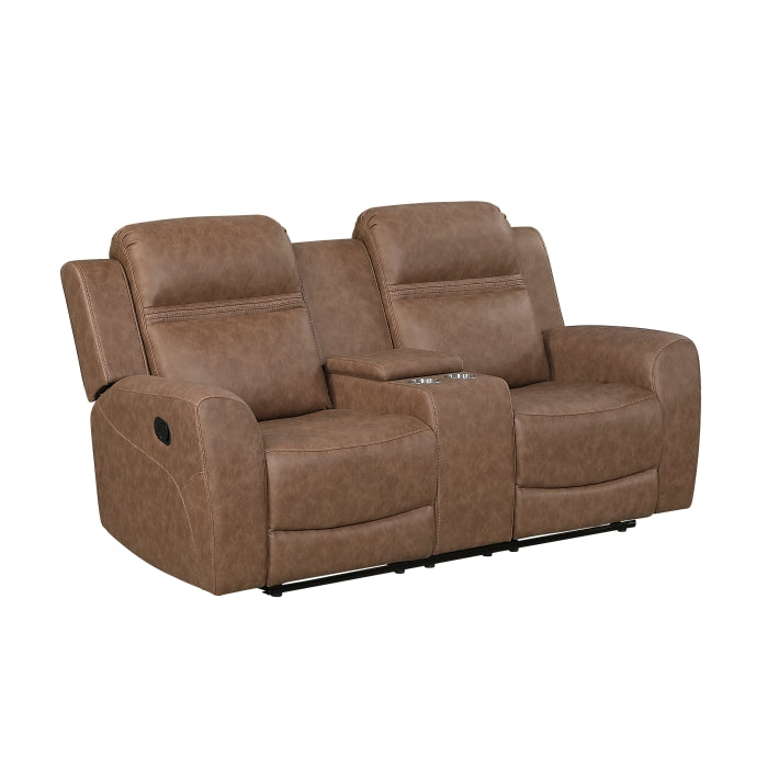 Hearth Brown Double Reclining Loveseat With Center Console - Ornate Home