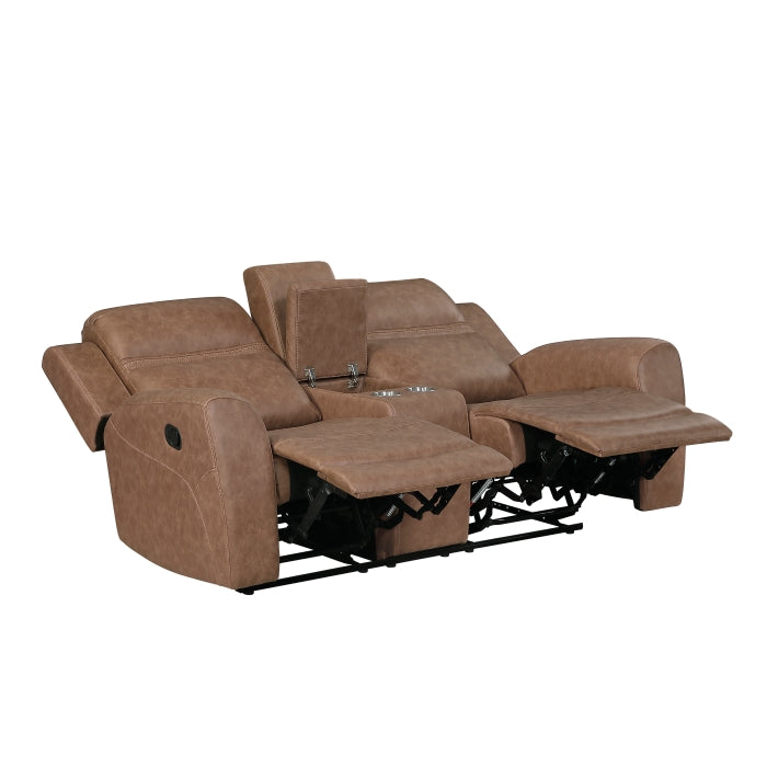 Hearth Brown Double Reclining Loveseat With Center Console - Ornate Home