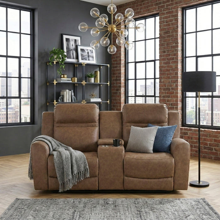 Hearth Brown Double Reclining Loveseat With Center Console - Ornate Home