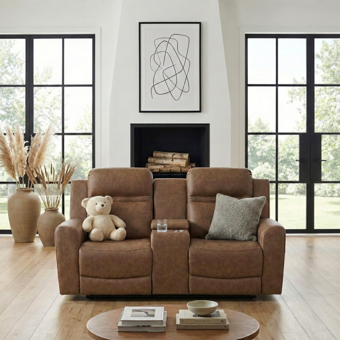 Hearth Brown Double Reclining Loveseat With Center Console - Ornate Home