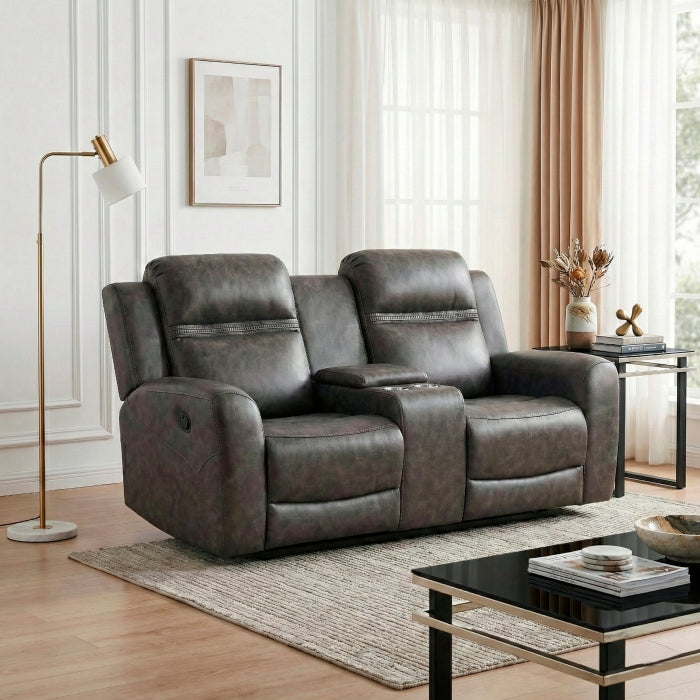 Hearth Gray Double Reclining Loveseat With Center Console - Ornate Home