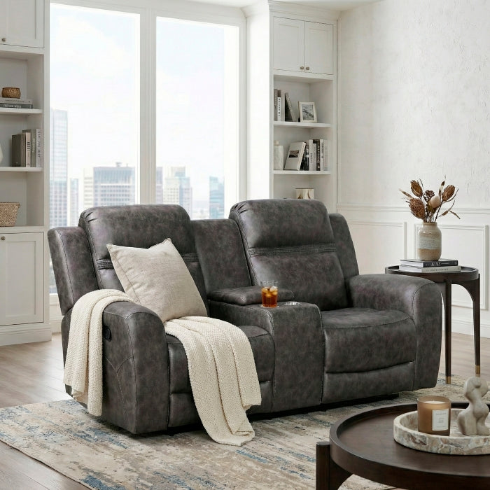 Hearth Gray Double Reclining Loveseat With Center Console - Ornate Home