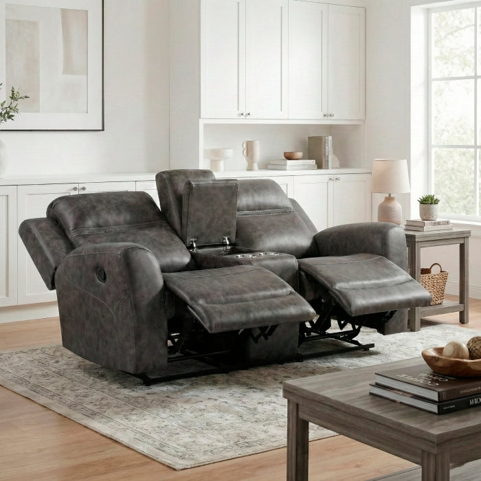 Hearth Gray Double Reclining Loveseat With Center Console - Ornate Home