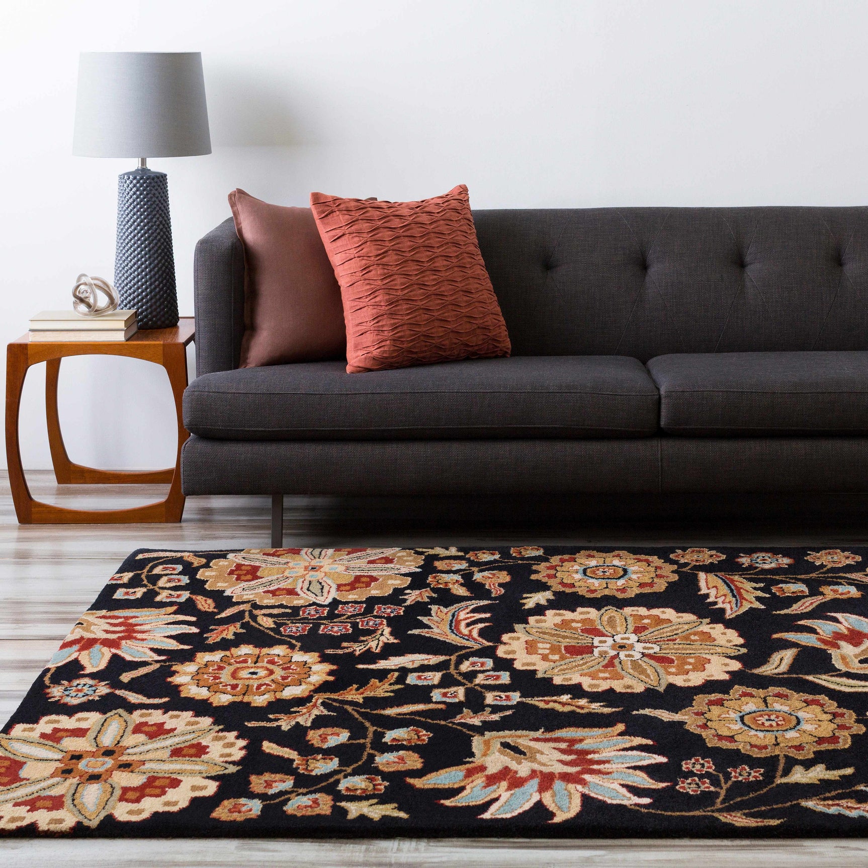 Heaters Black Floral Wool Carpet - Ornate Home