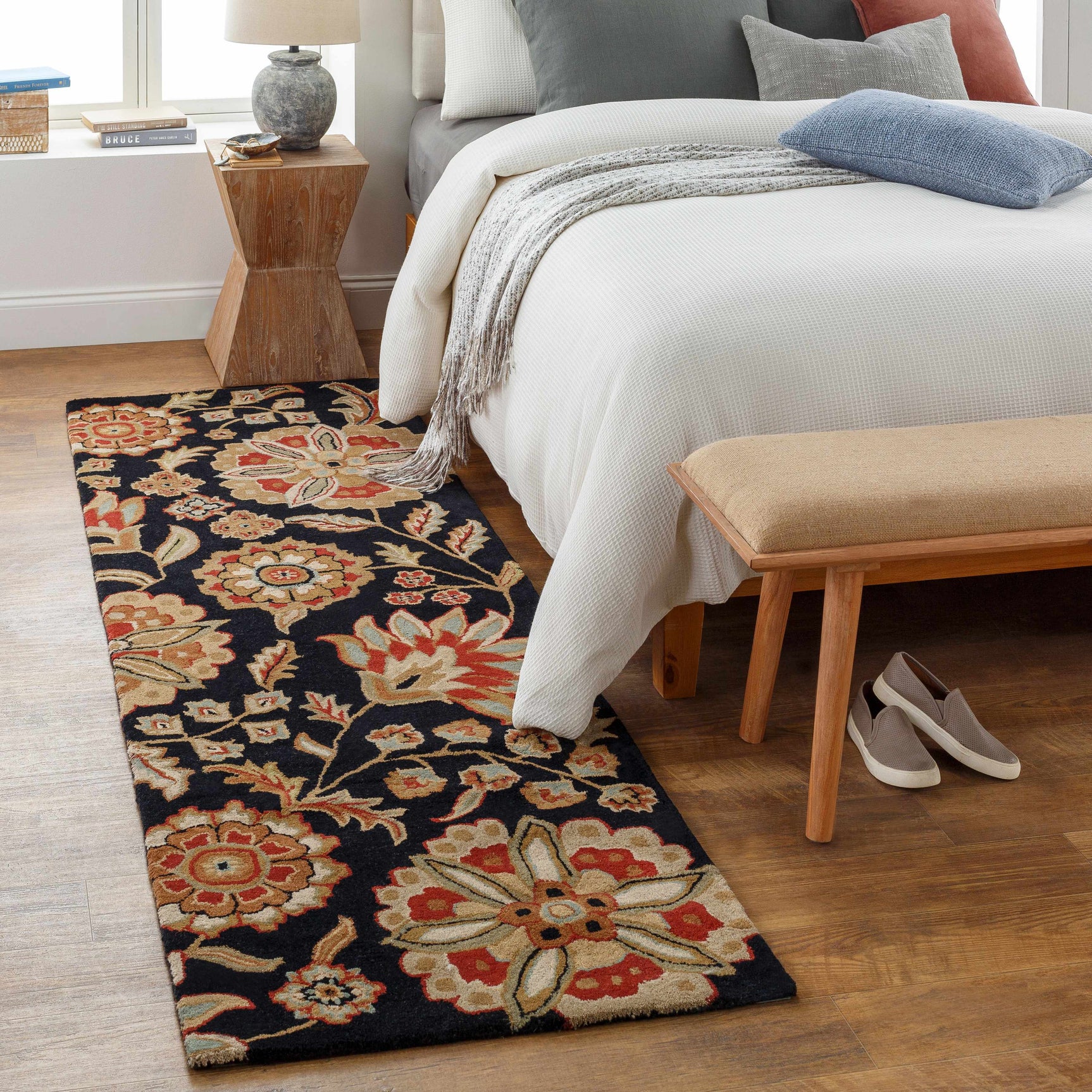 Heaters Black Floral Wool Carpet - Ornate Home