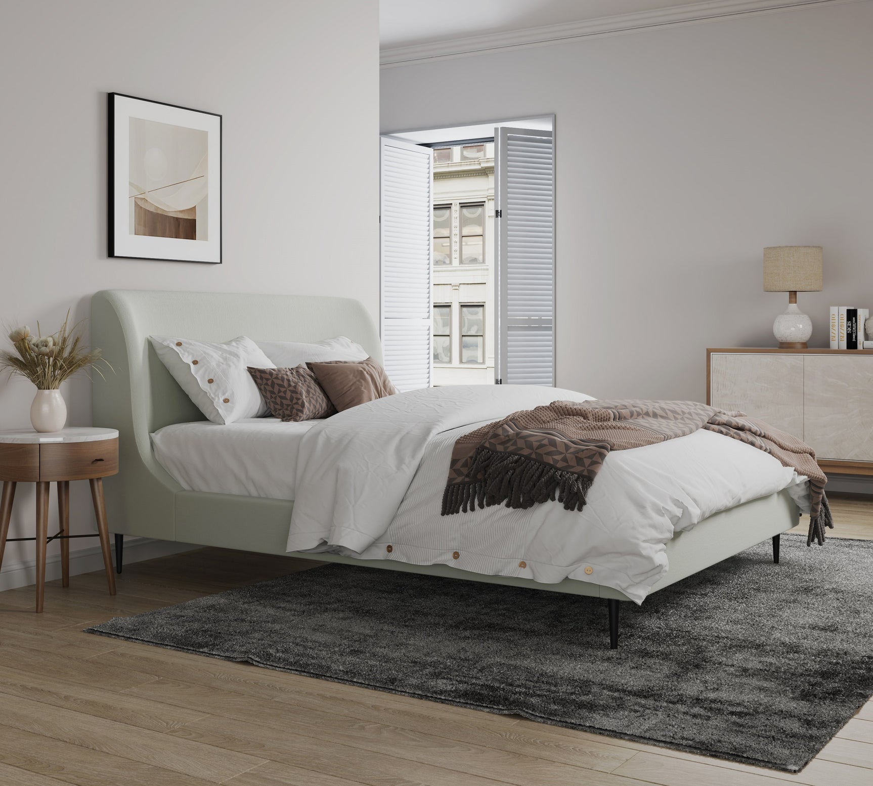 Heather Full-Size Bed in Cream and Black Legs - Ornate Home