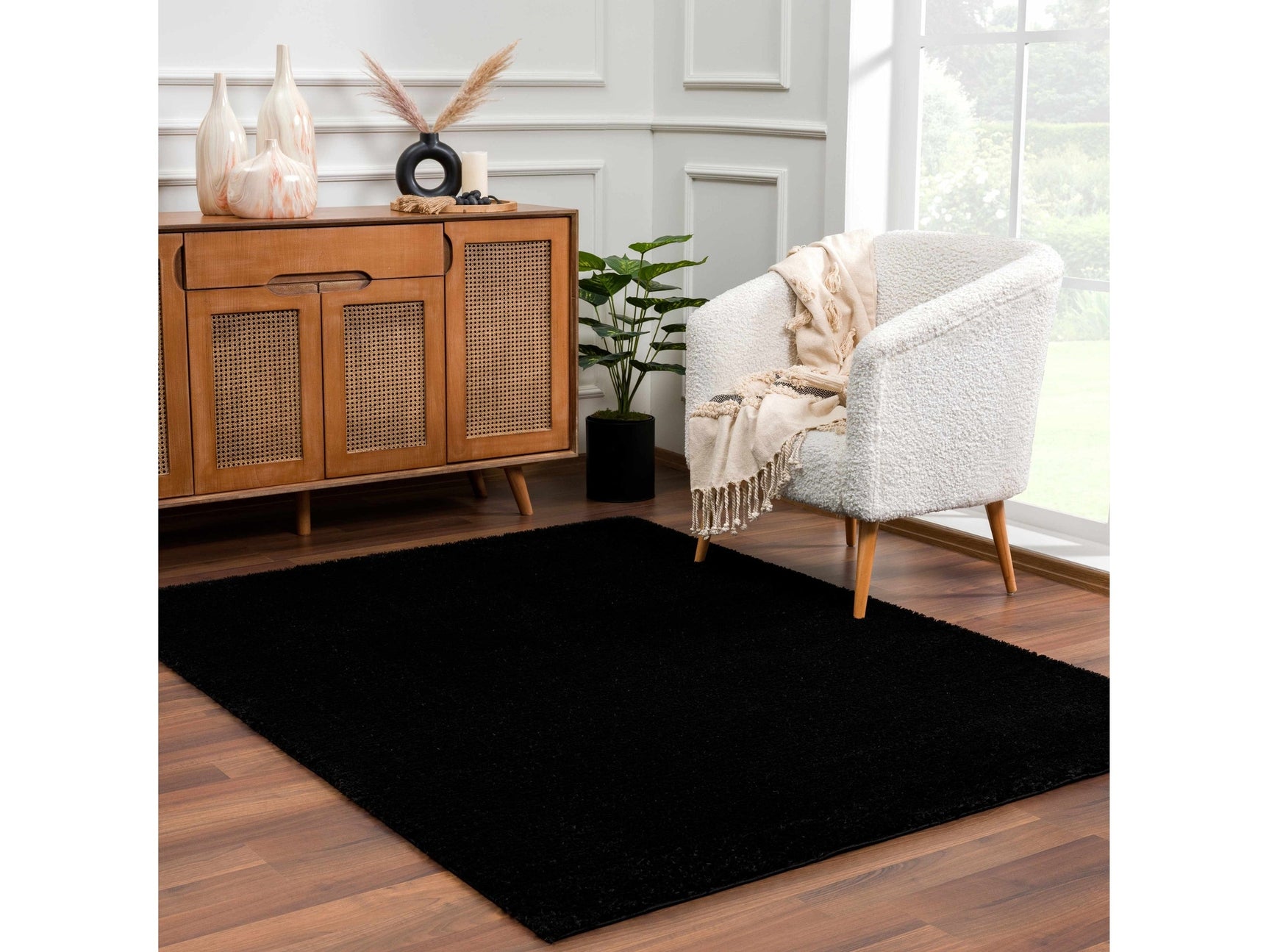 Heavenly Solid Black Plush Rug - Clearance - Ornate Home