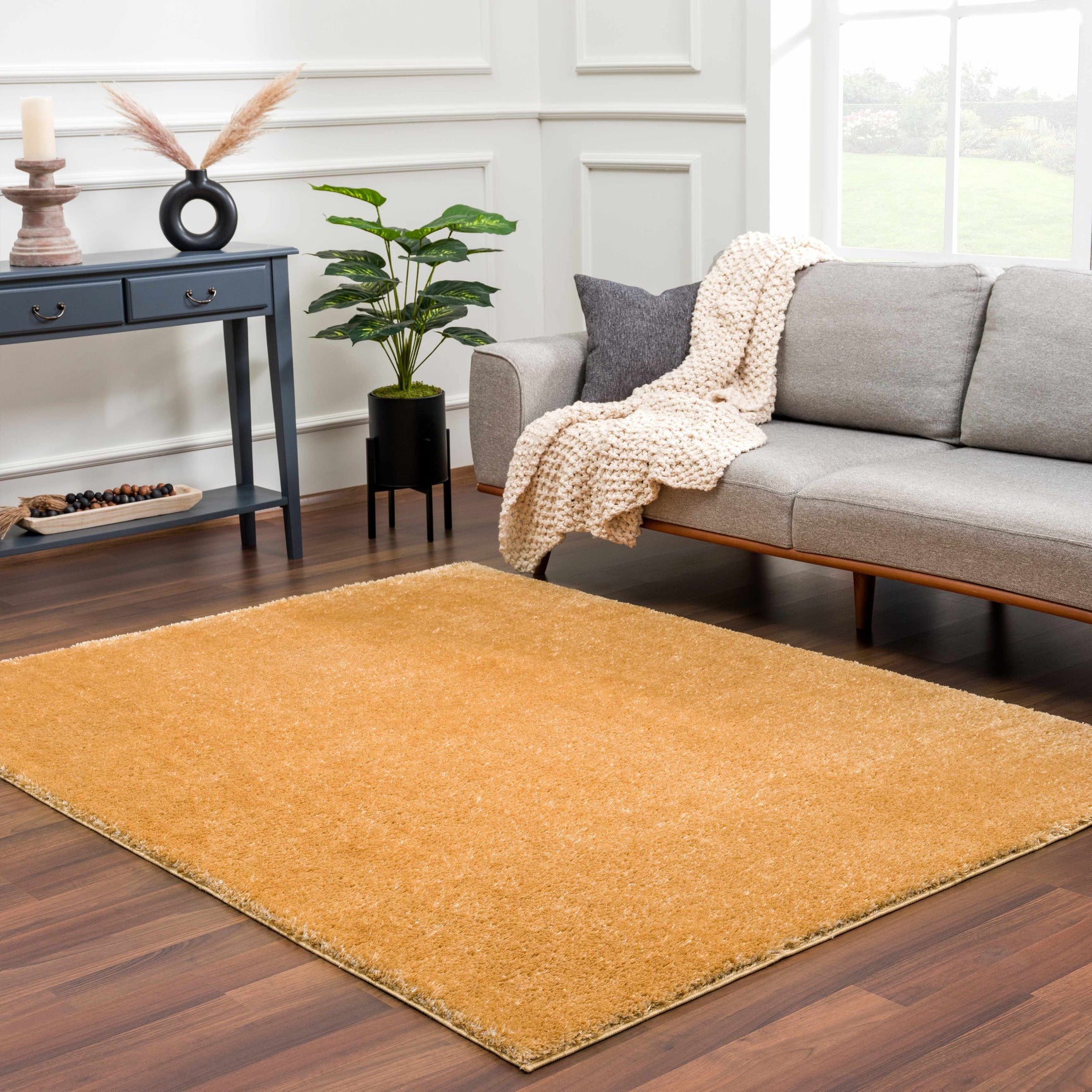 Heavenly Solid Mustard Plush Rug - Clearance - Ornate Home
