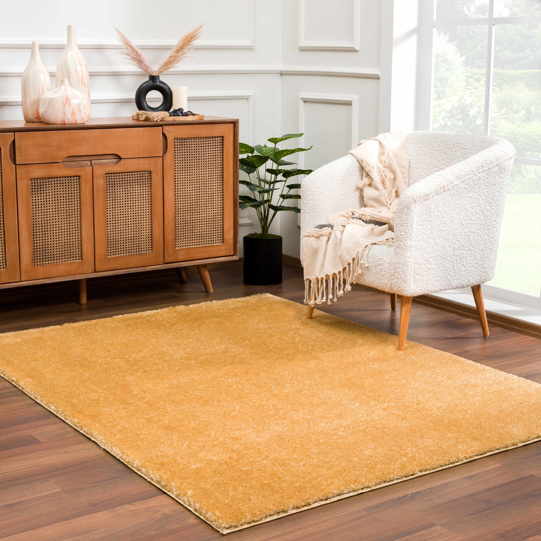 Heavenly Solid Mustard Plush Rug - Clearance - Ornate Home