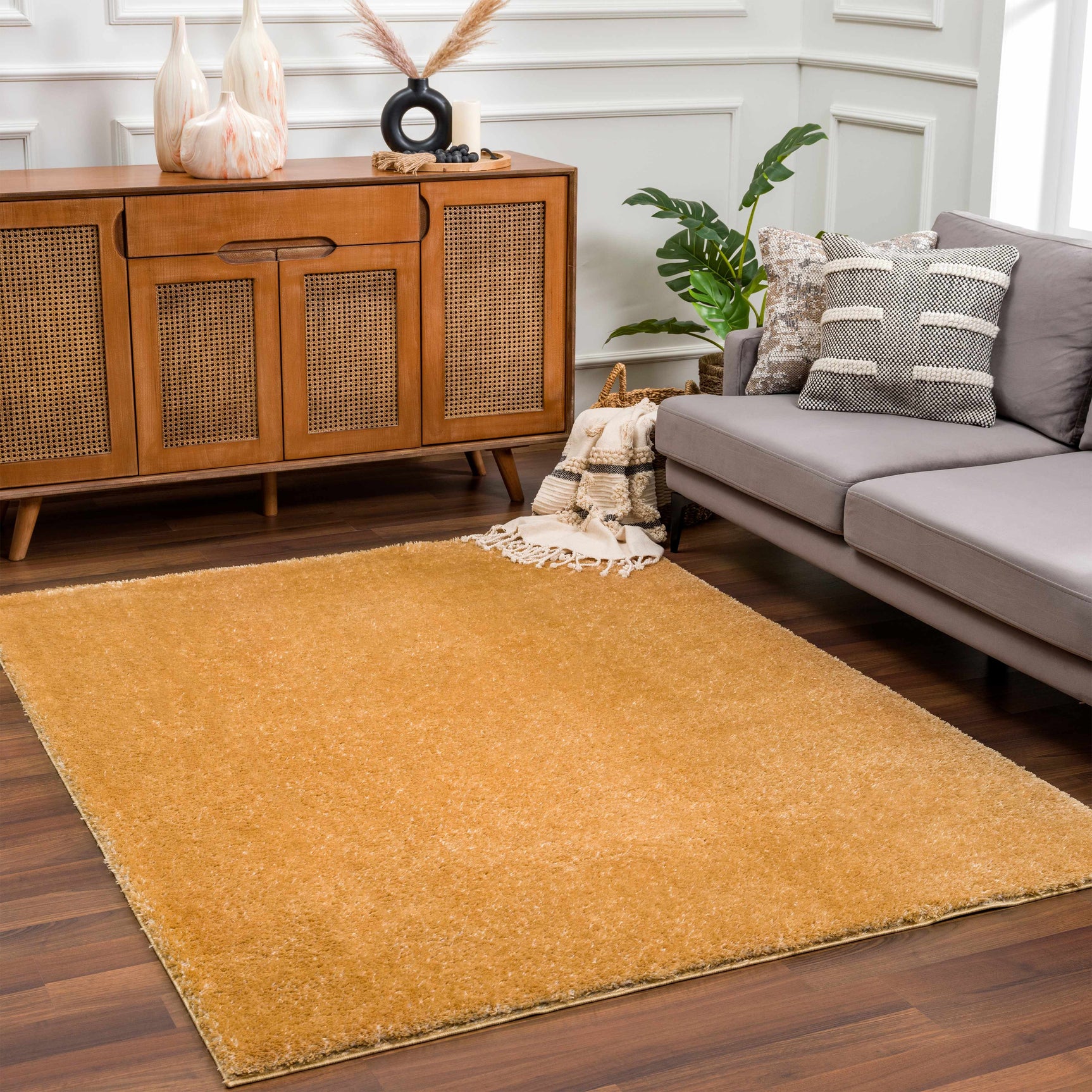 Heavenly Solid Mustard Plush Rug - Clearance - Ornate Home