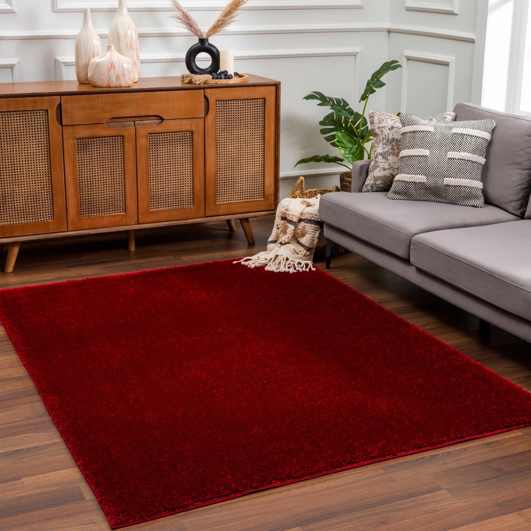 Heavenly Solid Red Plush Rug - Clearance - Ornate Home