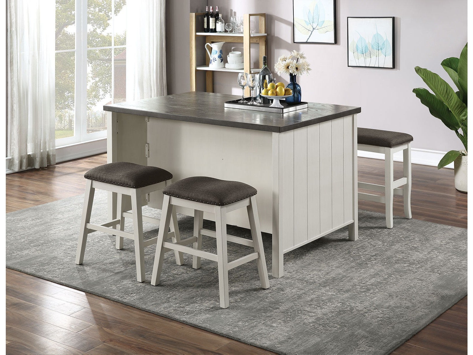 Heidelberg Off-White/Dark Gray 4 Pc. Counter Height Table Set w/ Bench - Ornate Home