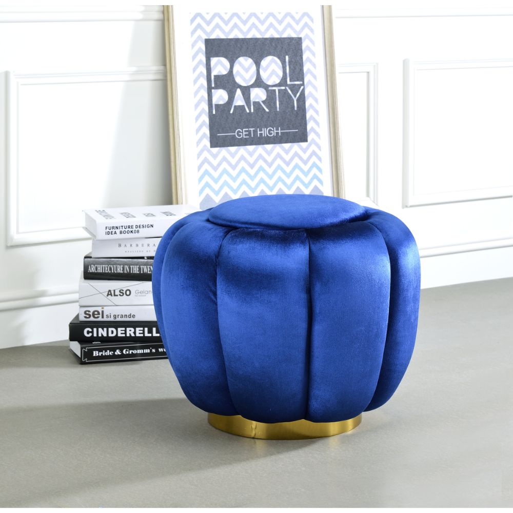Heiress Sapphire Blue Velvet Ottoman - Ornate Home