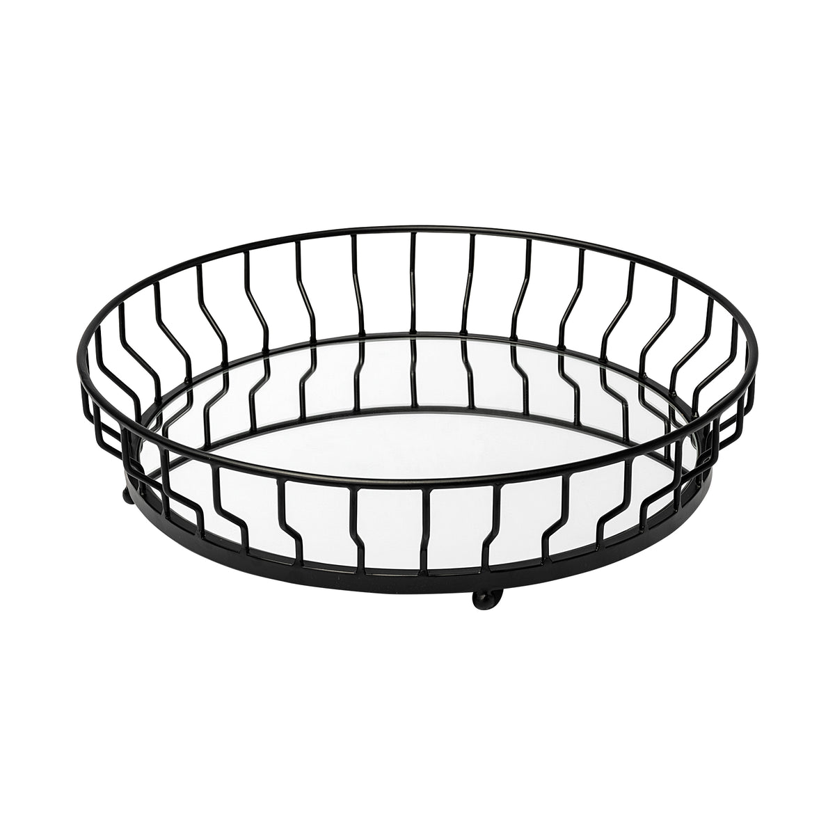 Helena Black Metal Mirrored Bottom Round Serving Tray - Ornate Home