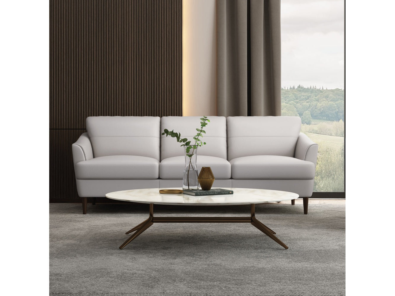 Helena Pearl Gray Genuine Leather Sofa - Ornate Home