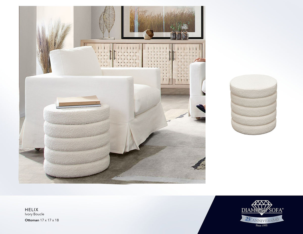 Helix Ivory Boucle Ottoman - Ornate Home