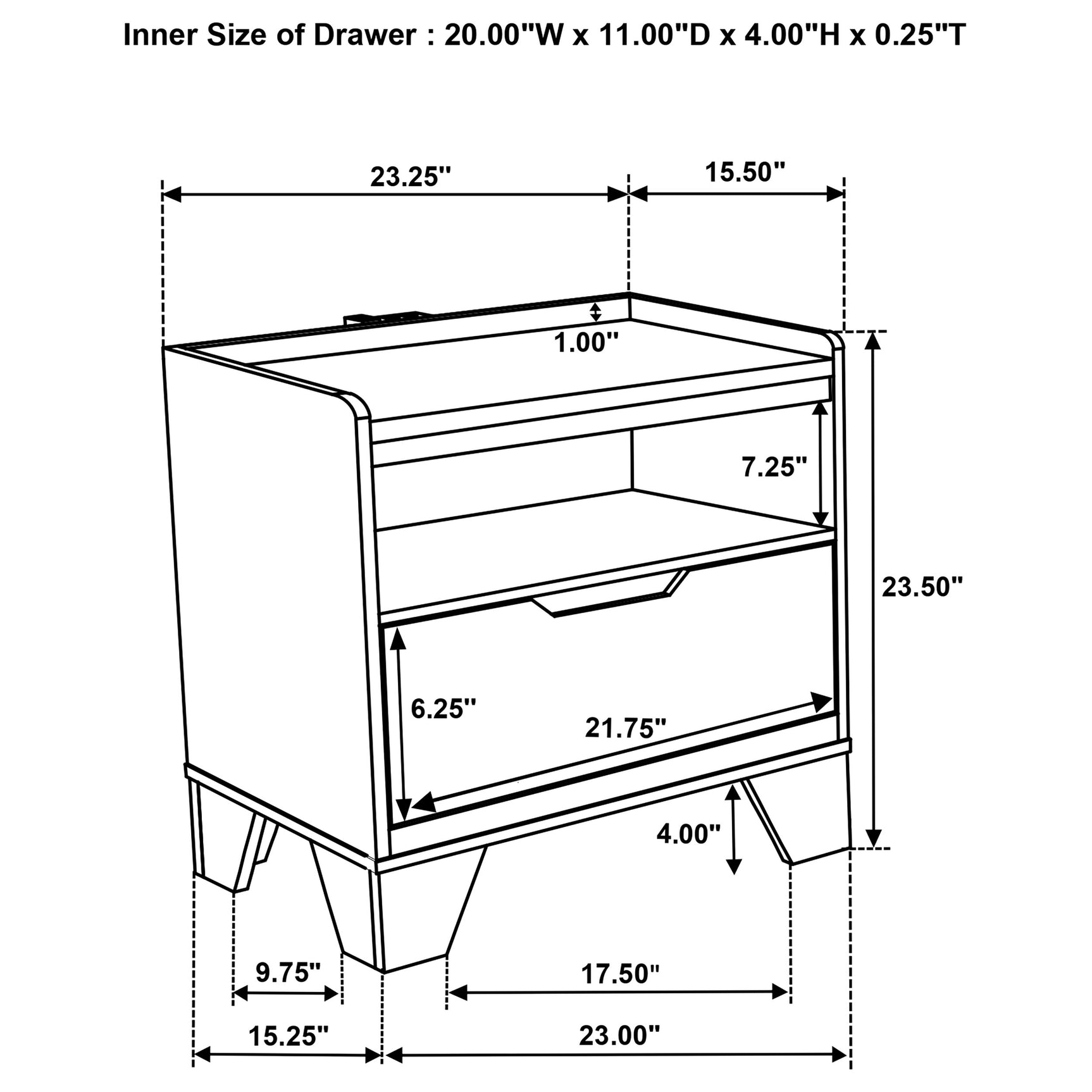 Henderson Medium Oak 1-drawer LED Nightstand Bedside Table - Ornate Home