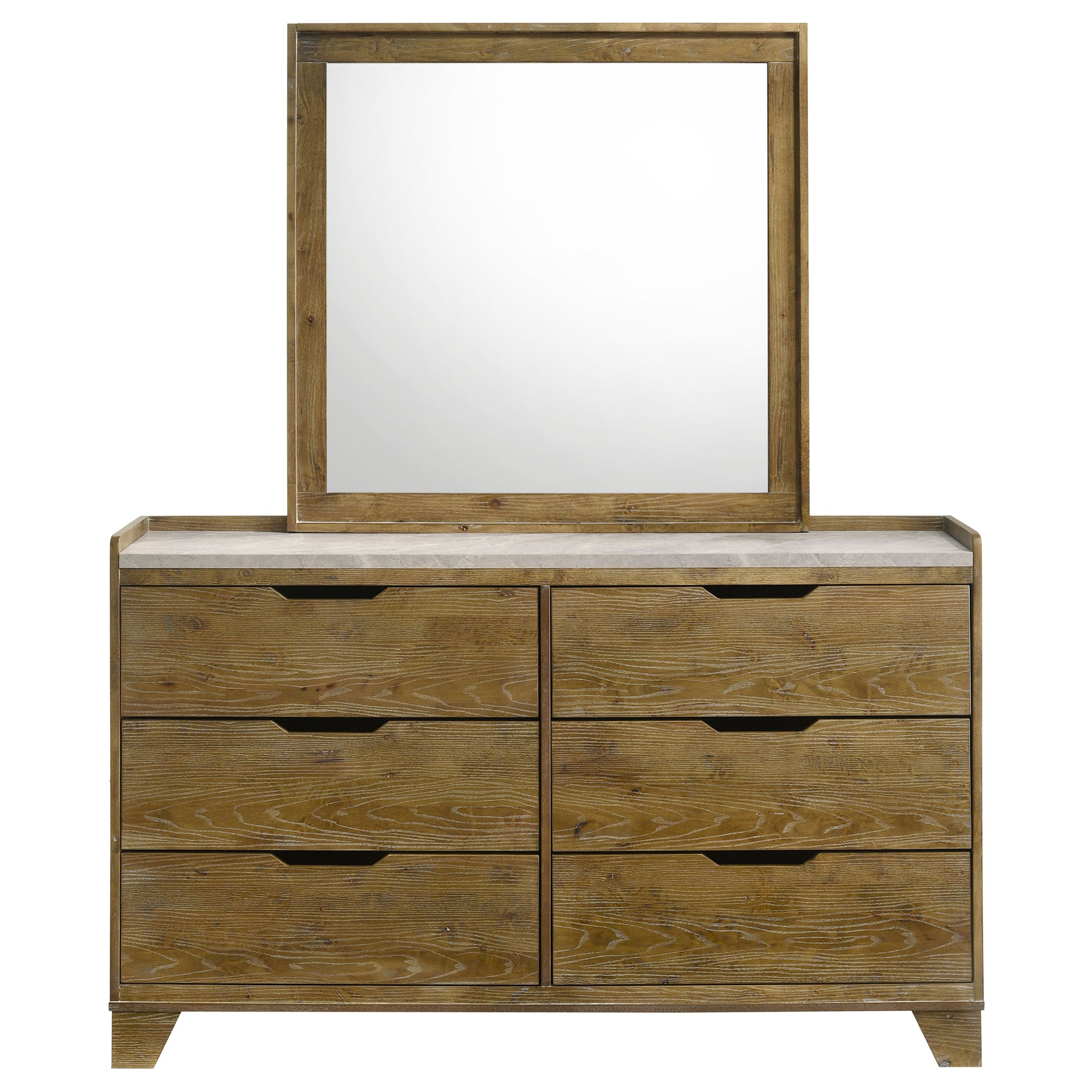Henderson Medium Oak 6-drawer Bedroom Dresser with Mirror - Ornate Home
