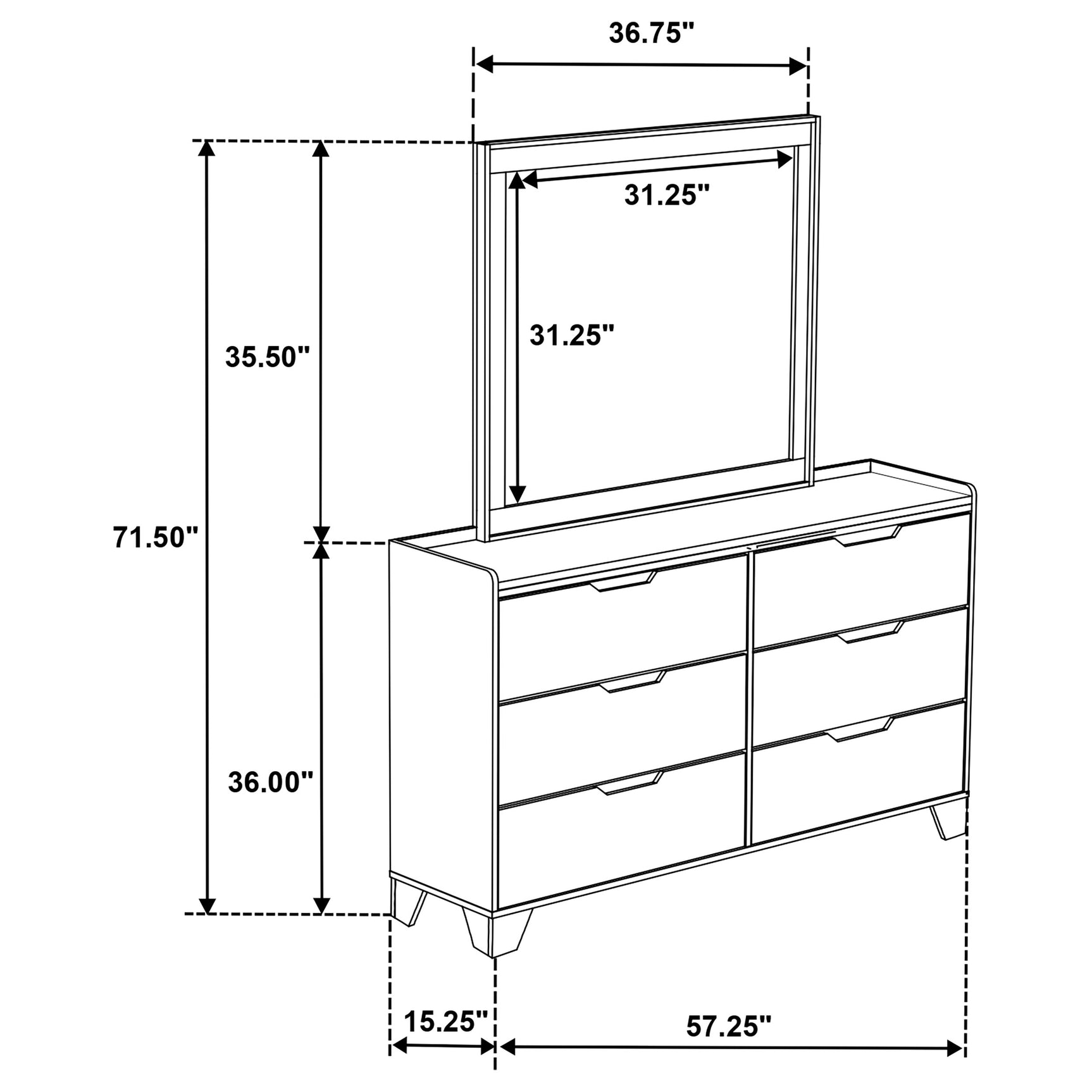 Henderson Medium Oak 6-drawer Bedroom Dresser with Mirror - Ornate Home