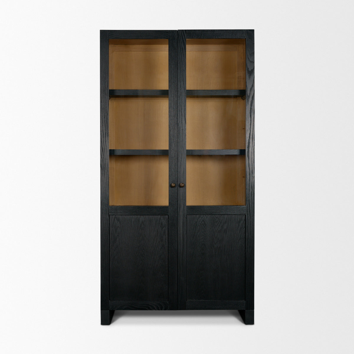 Henry Black/Light Brown Oak Wood with Glass Doors Curio Cabinet - Ornate Home