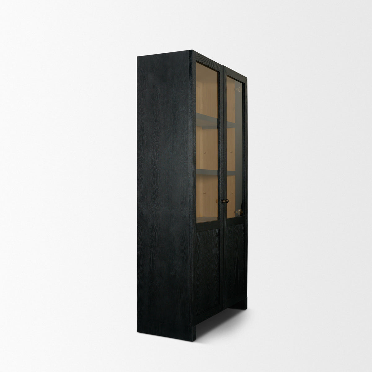 Henry Black/Light Brown Oak Wood with Glass Doors Curio Cabinet - Ornate Home