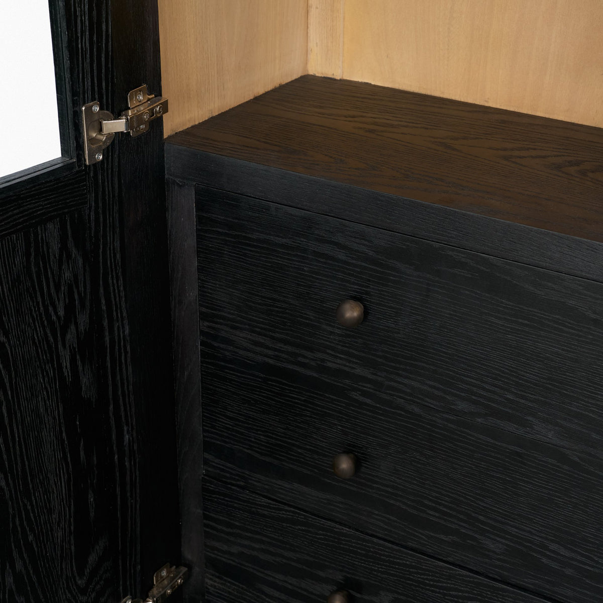 Henry Black/Light Brown Oak Wood with Glass Doors Curio Cabinet - Ornate Home