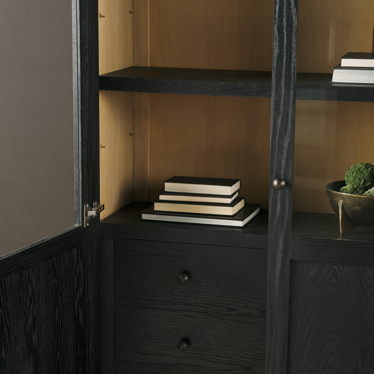 Henry Black/Light Brown Oak Wood with Glass Doors Curio Cabinet - Ornate Home