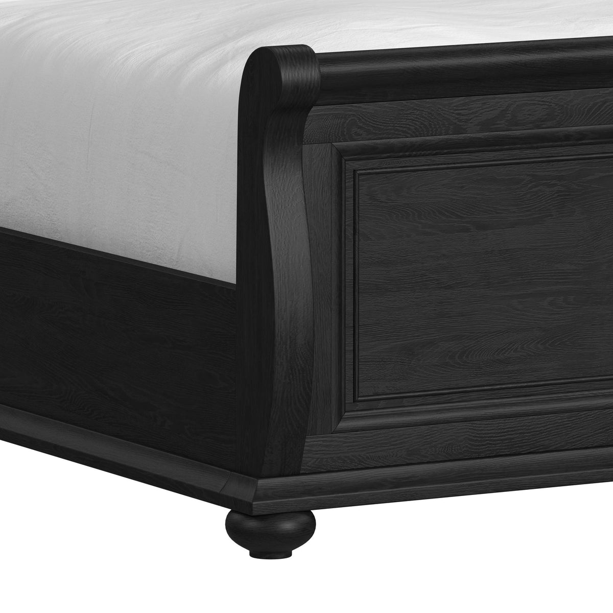 Heritage Black 5-Piece King Sleigh Bedroom Set with 2 Nightstands, Dresser & Chest - Ornate Home