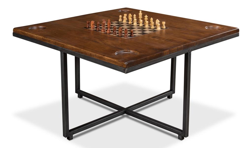 Heritage Games Brown Low Game Table With Four Stools - Ornate Home
