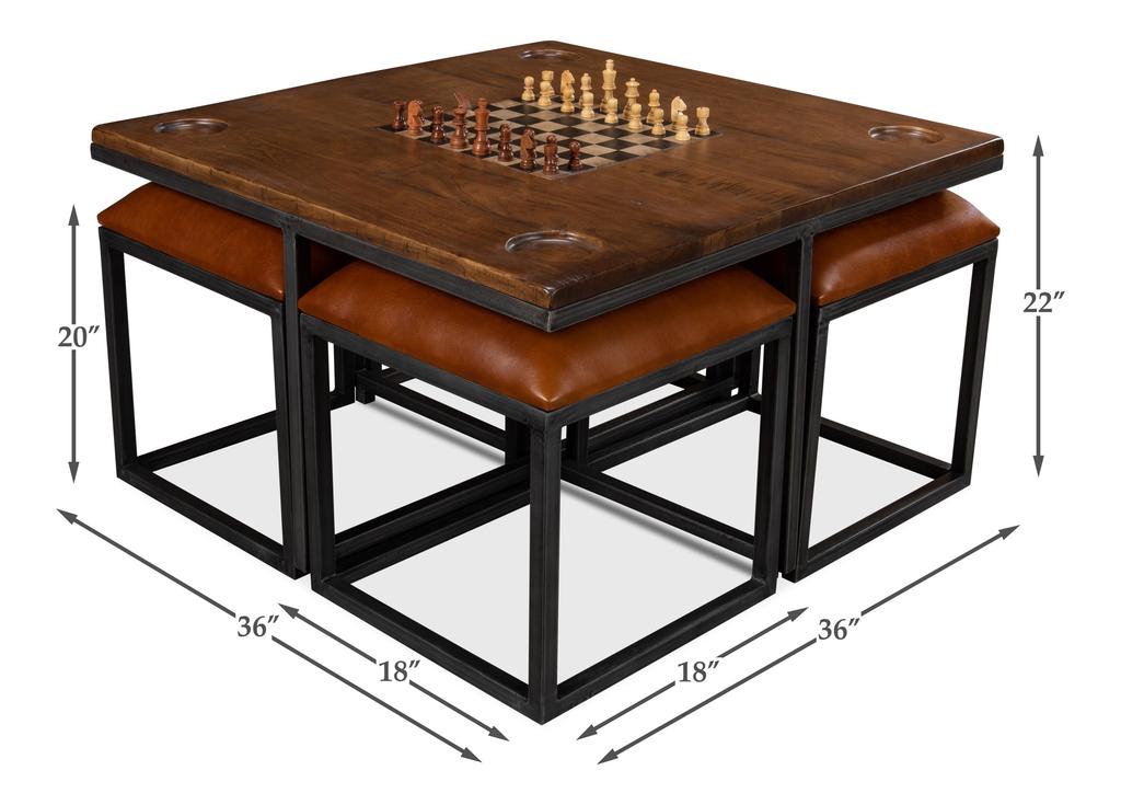 Heritage Games Brown Low Game Table With Four Stools - Ornate Home