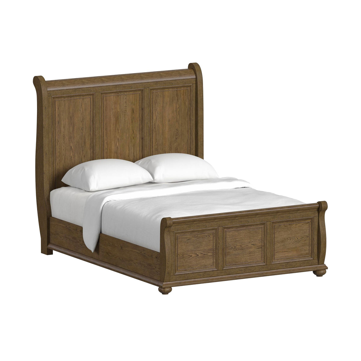 Heritage Oak Brown 5-Piece Queen Sleigh Bedroom Set with 2 Nightstands, Dresser & Chest - Ornate Home