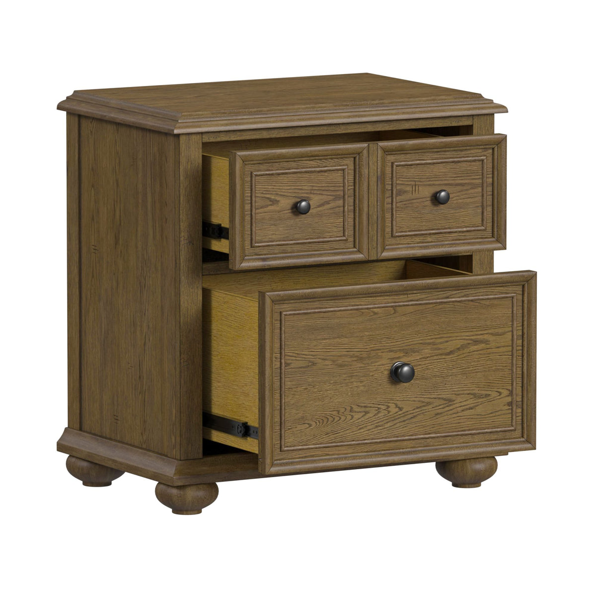 Heritage Oak Brown 5-Piece Queen Sleigh Bedroom Set with 2 Nightstands, Dresser & Chest - Ornate Home