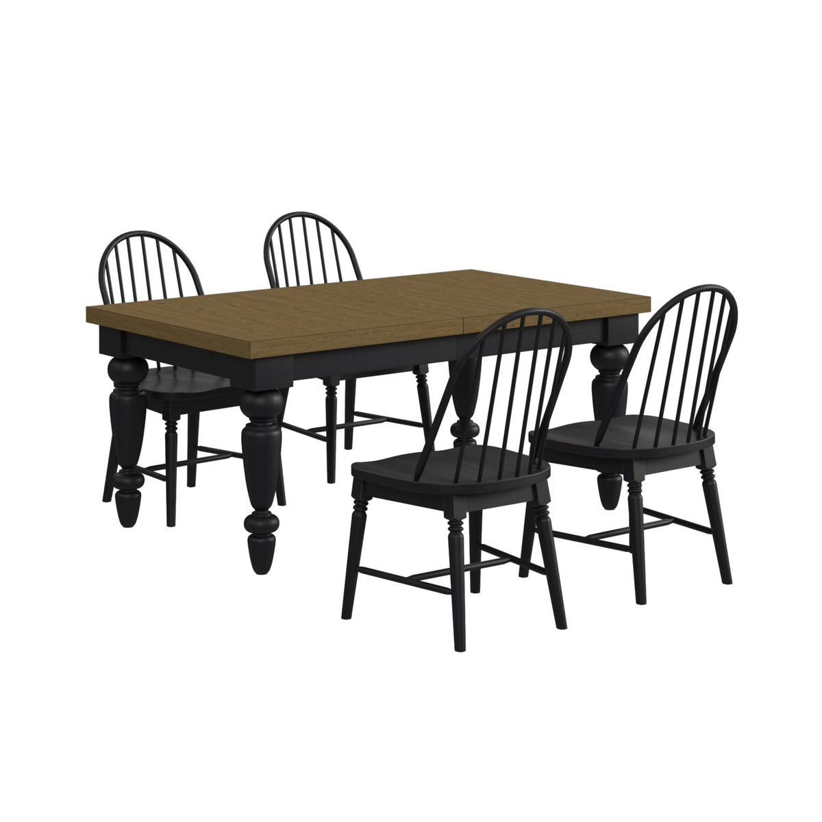 Heritage Oak Brown/Black 5-Piece Standard Height Dining Set with Rectangular Table & Four Black Chairs - Ornate Home