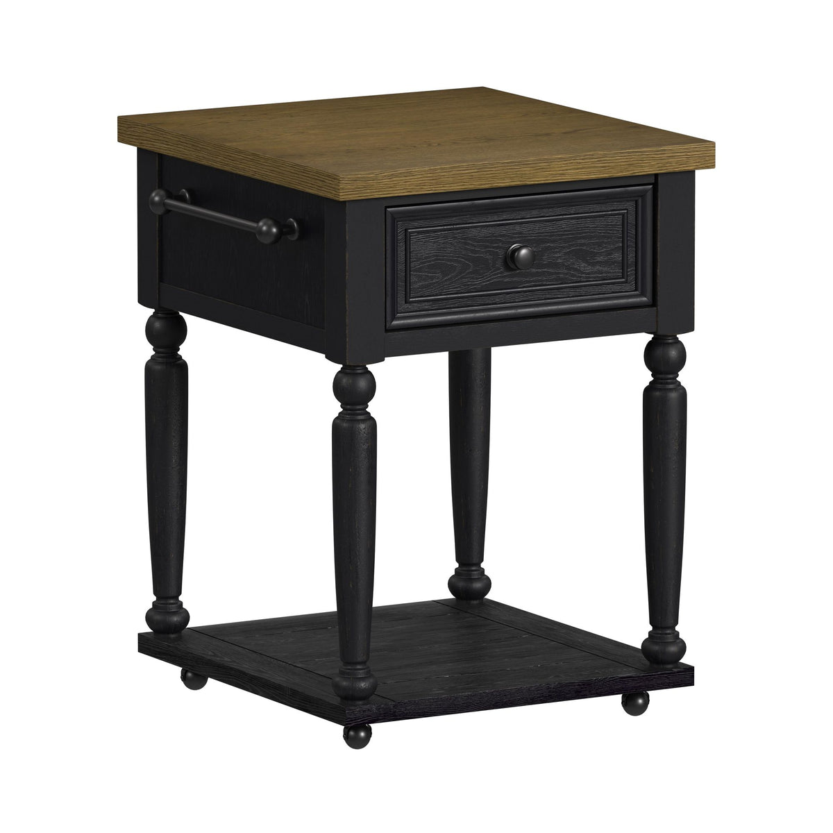 Heritage Oak Brown/Black Chopping Block Island with Casters - Ornate Home