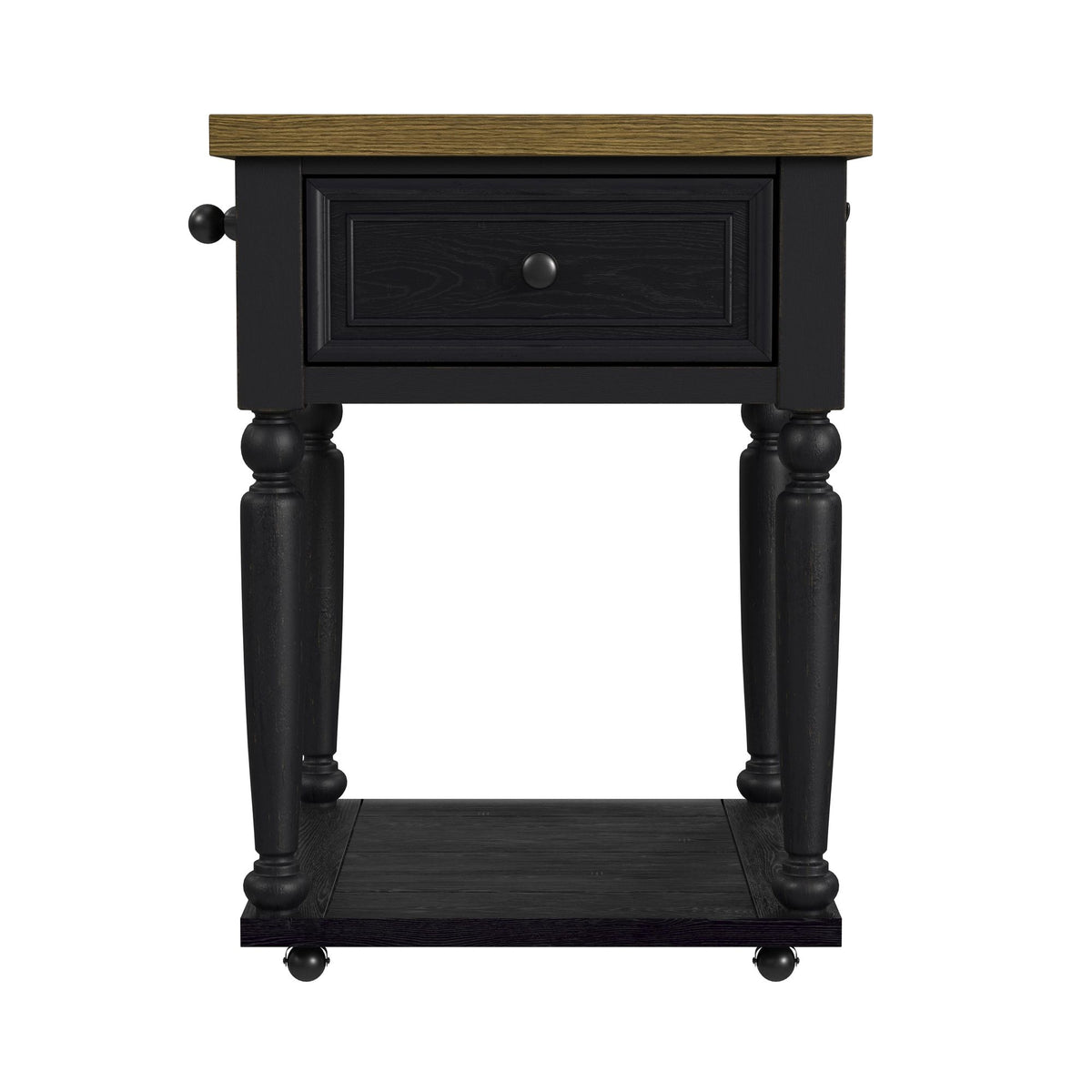 Heritage Oak Brown/Black Chopping Block Island with Casters - Ornate Home
