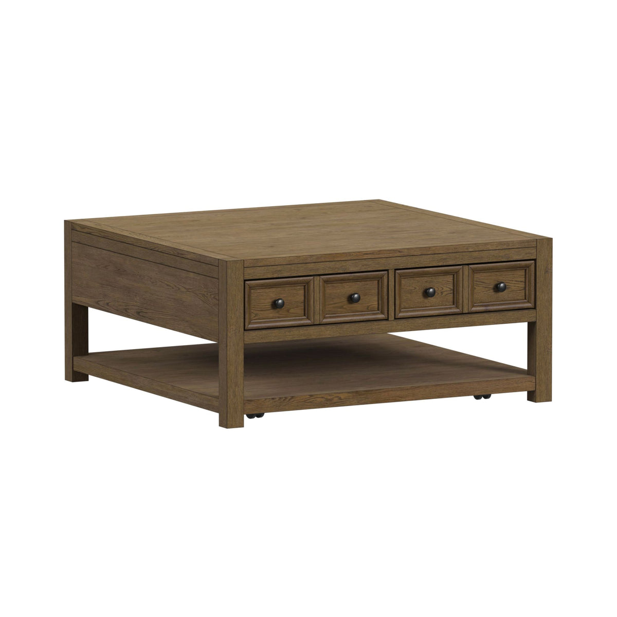 Heritage Oak Brown Square Coffee Table with Casters - Ornate Home