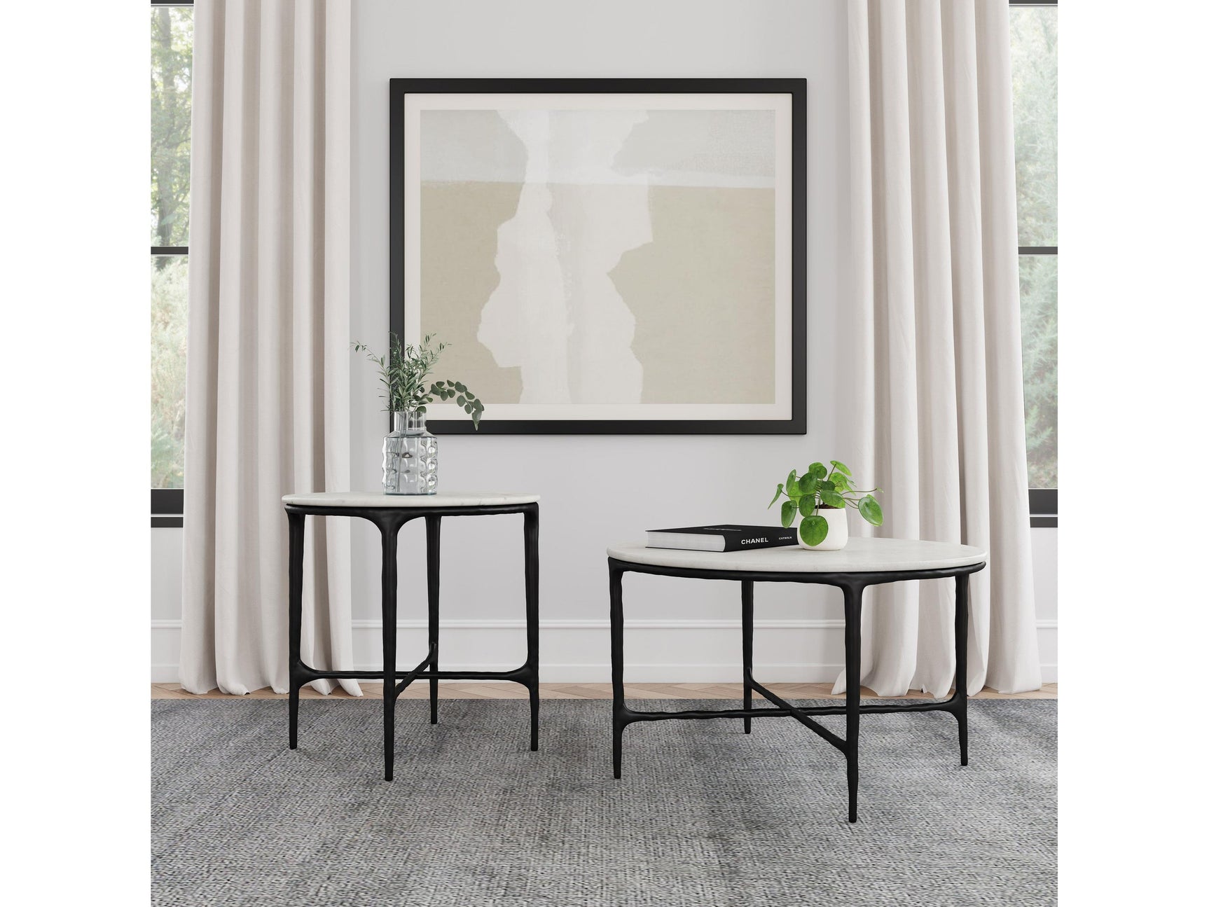 Hermas White 2-piece Round Marble Coffee and End Table Set - Ornate Home