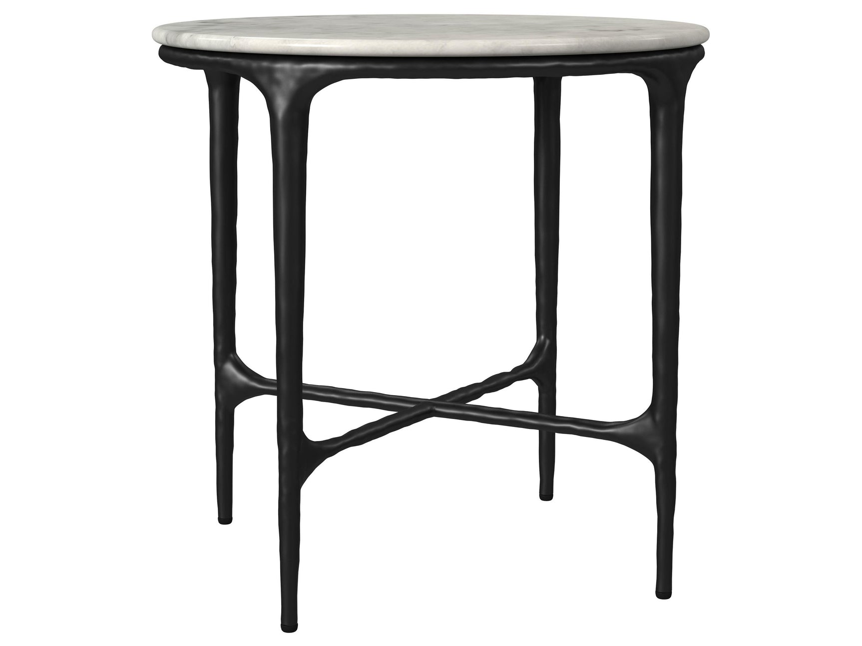 Hermas White Round Genuine Marble Top Metal End Side Table - Ornate Home