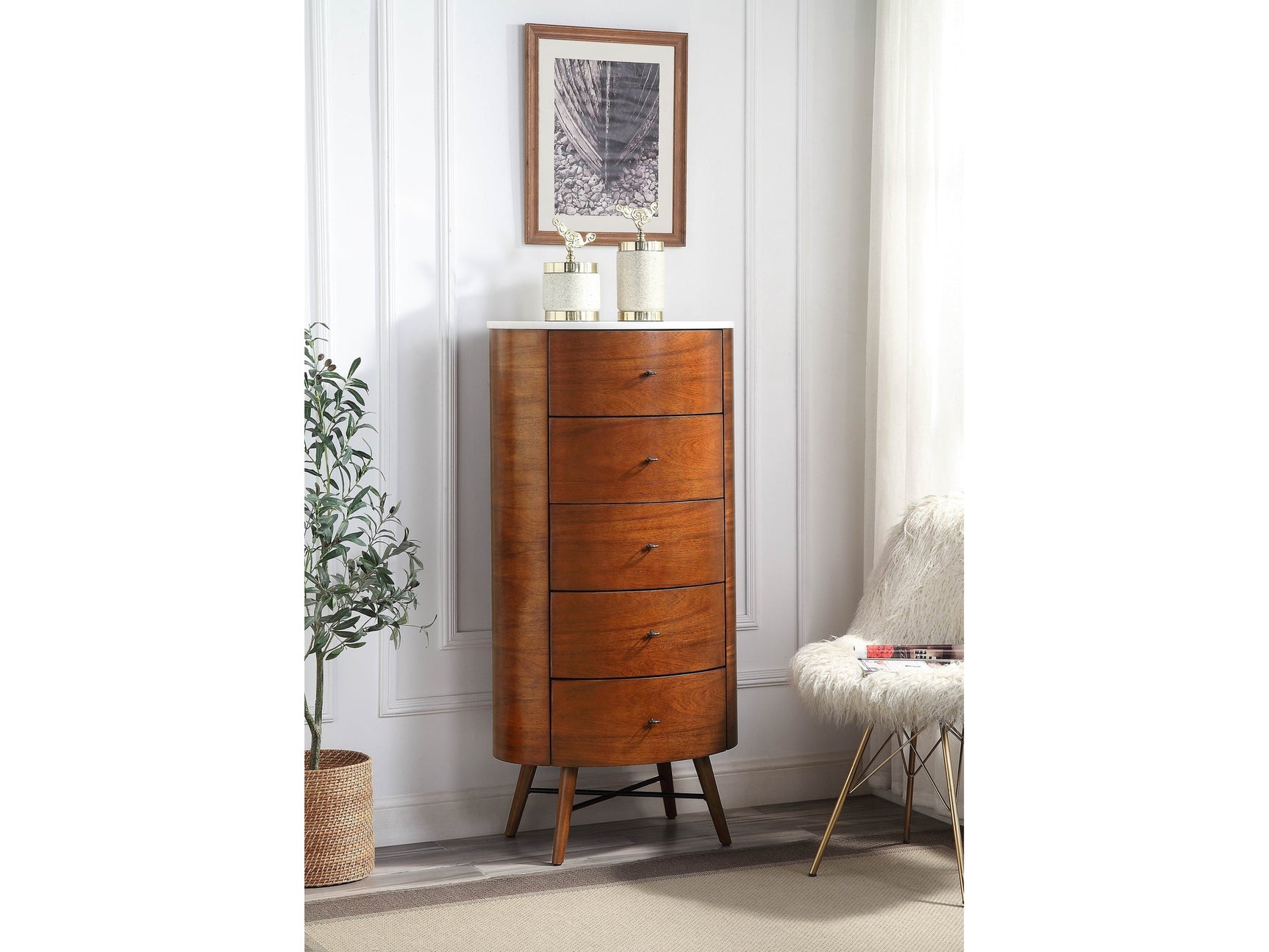 Hermes Walnut 5 Drawer Chest - Ornate Home