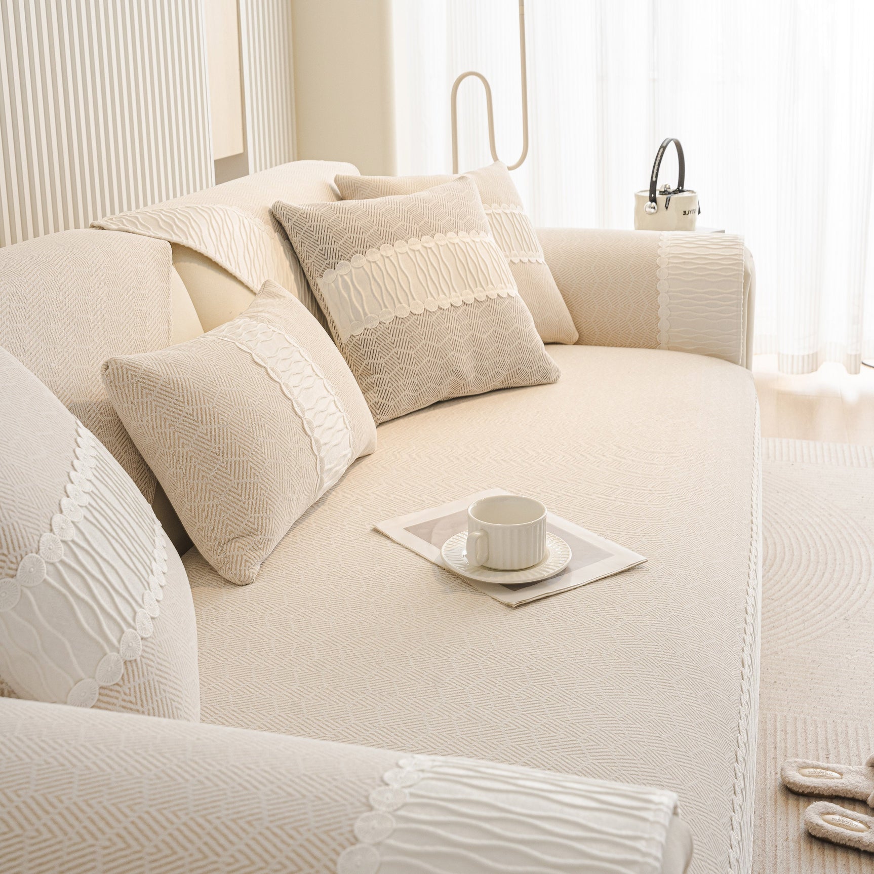 Herringbone Sofa Protector Cover, Non-Slip Couch Cover for Seat, Back & Arms - Ornate Home