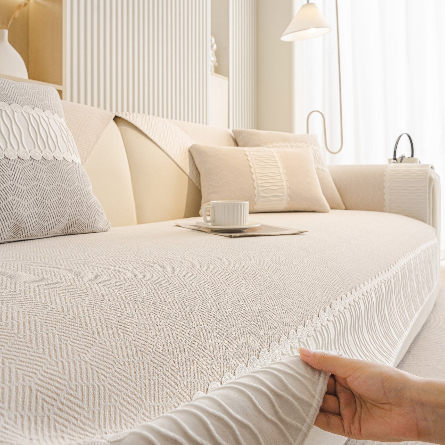 Herringbone Sofa Protector Cover, Non-Slip Couch Cover for Seat, Back & Arms - Ornate Home