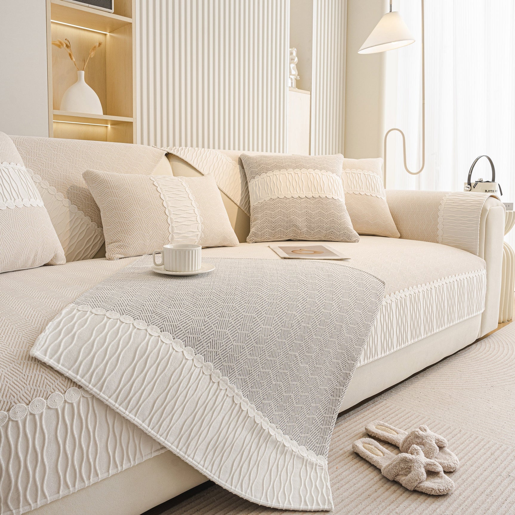 Herringbone Sofa Protector Cover, Non-Slip Couch Cover for Seat, Back & Arms - Ornate Home