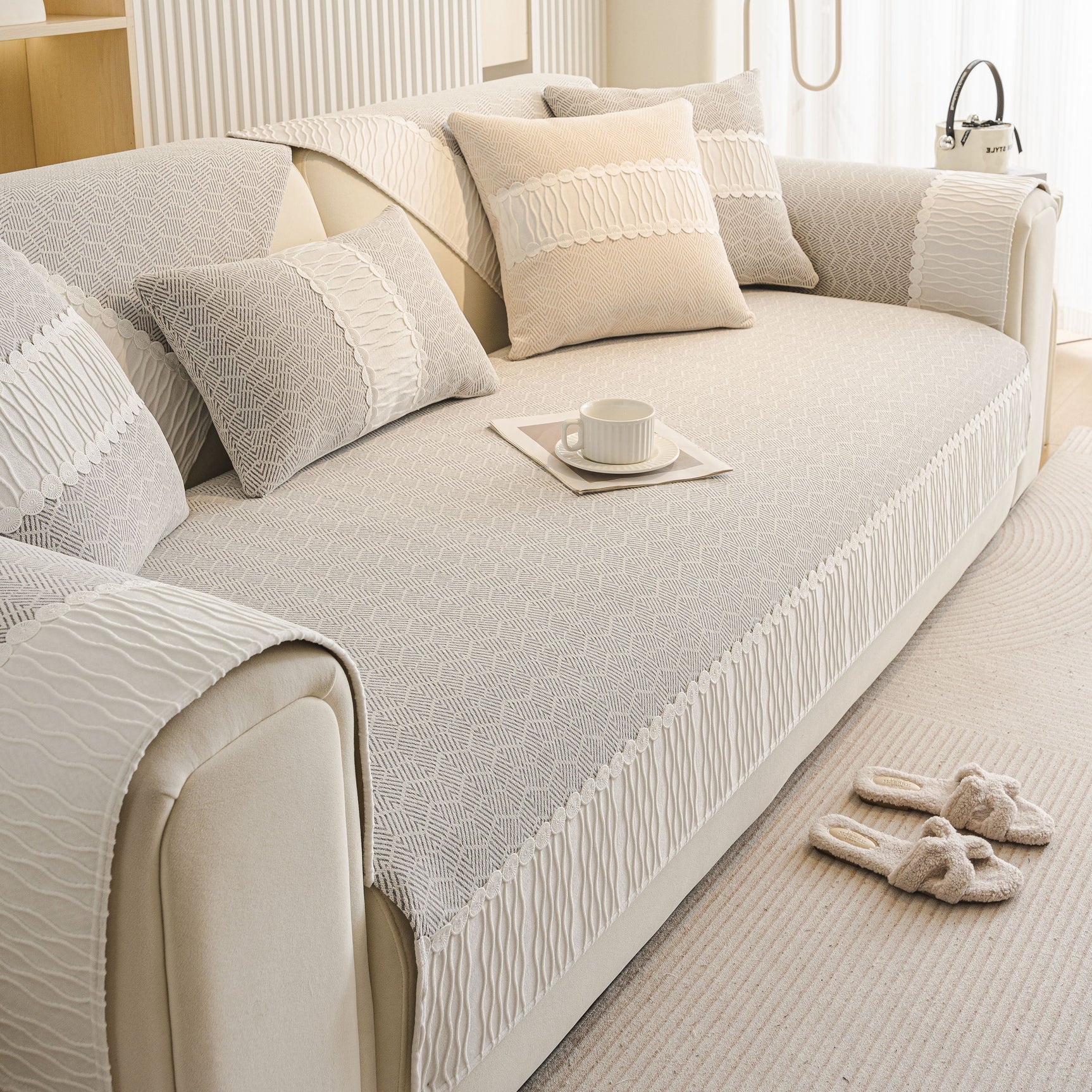 Herringbone Sofa Protector Cover, Non-Slip Couch Cover for Seat, Back & Arms - Ornate Home