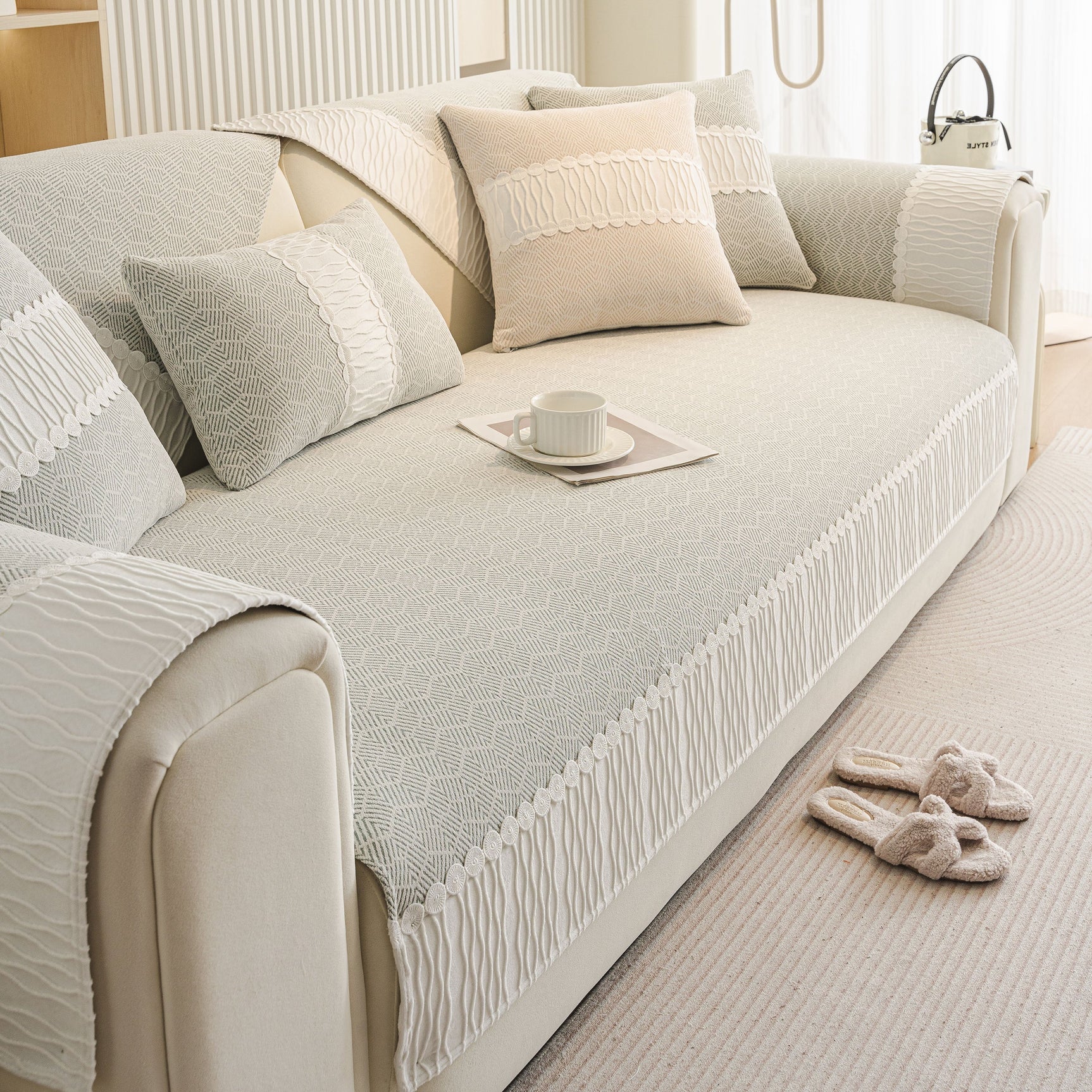 Herringbone Sofa Protector Cover, Non-Slip Couch Cover for Seat, Back & Arms - Ornate Home