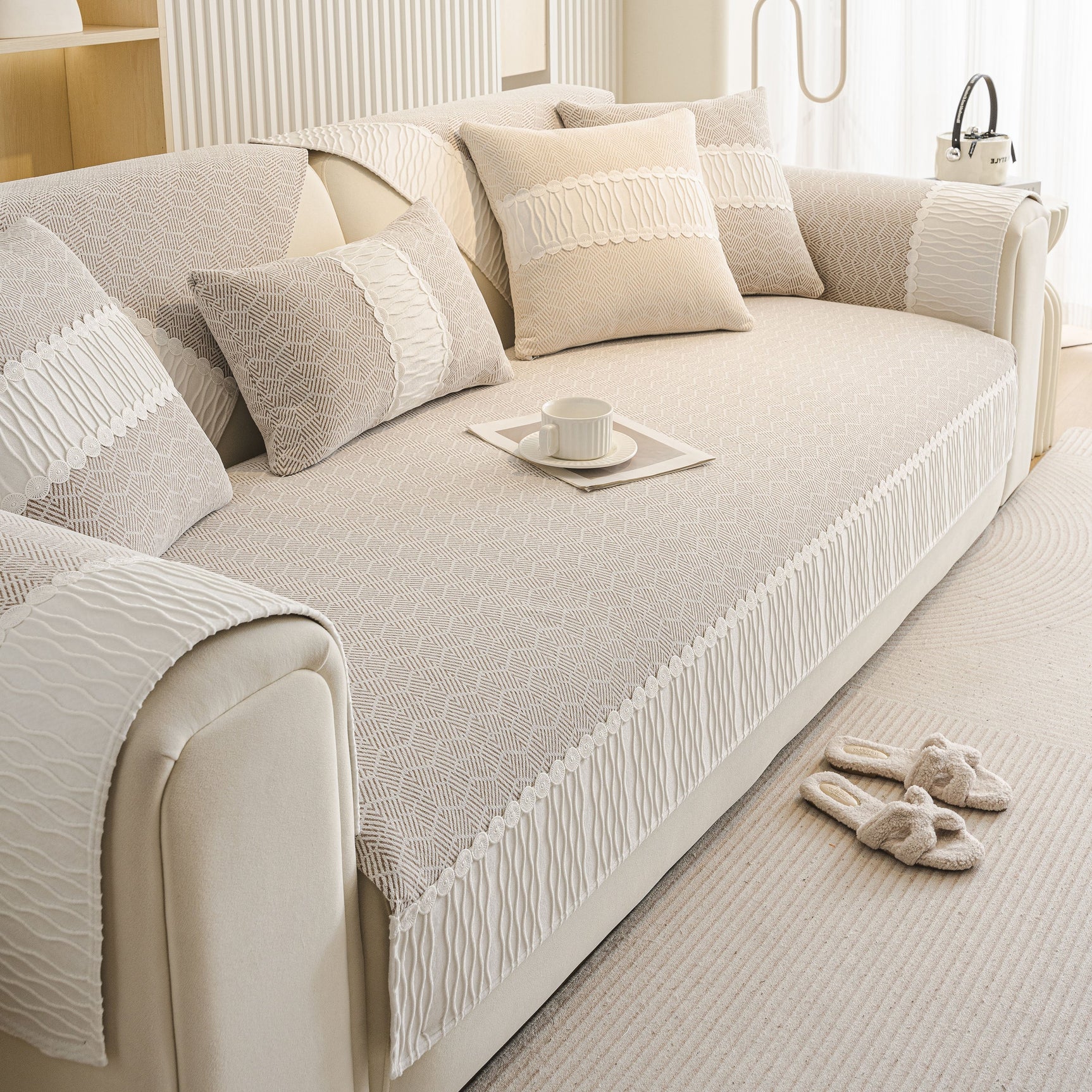 Herringbone Sofa Protector Cover, Non-Slip Couch Cover for Seat, Back & Arms - Ornate Home